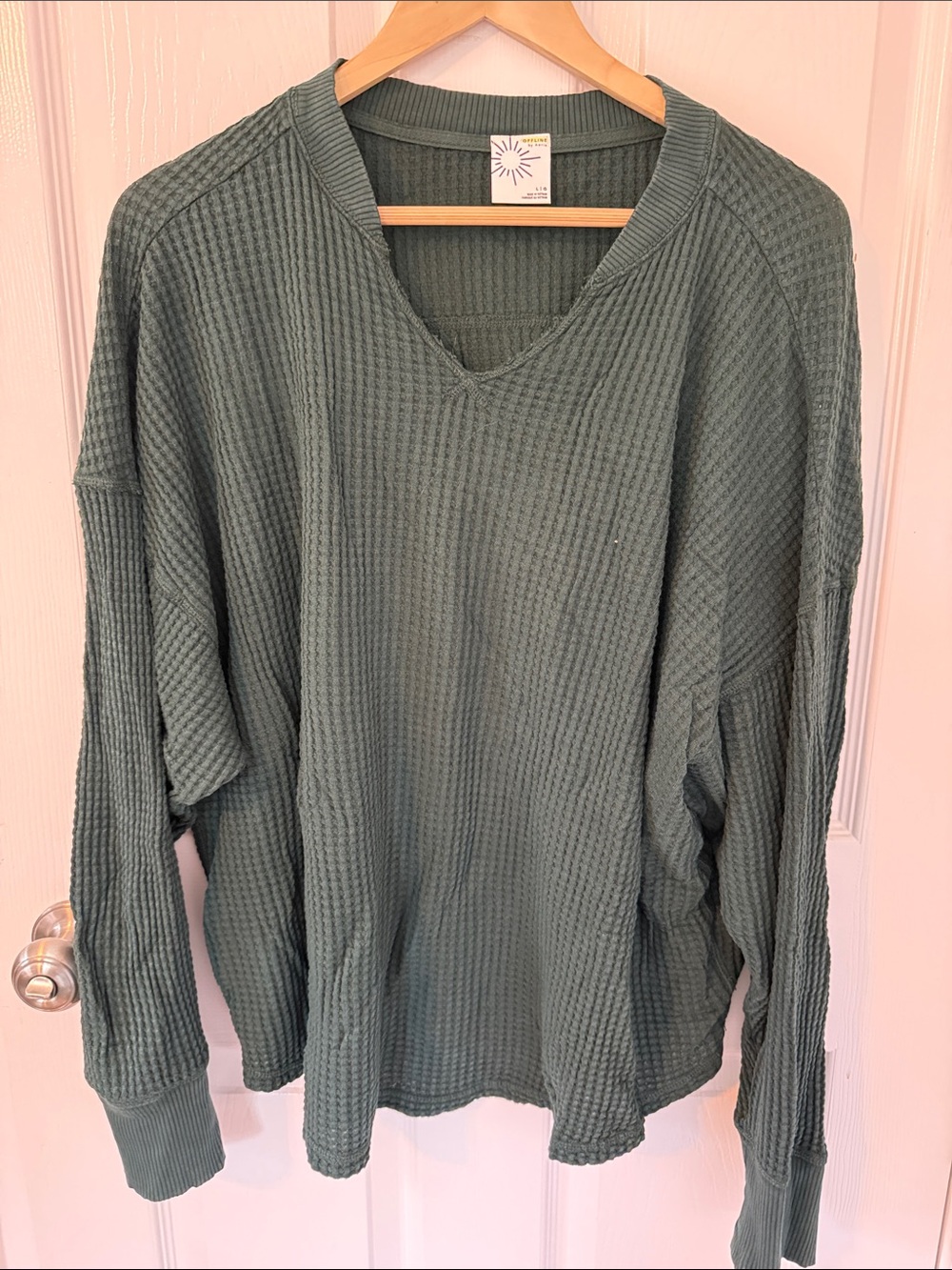 aerie Dark Green Waffle Knit Top